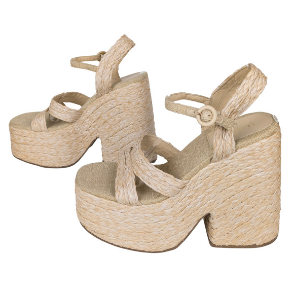 LARROUDE Carmen Raffia Platform Heeled Sandal Beige Open Toe Women's 10 - Picture 5 of 9